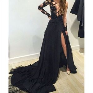 Black lace prom dress